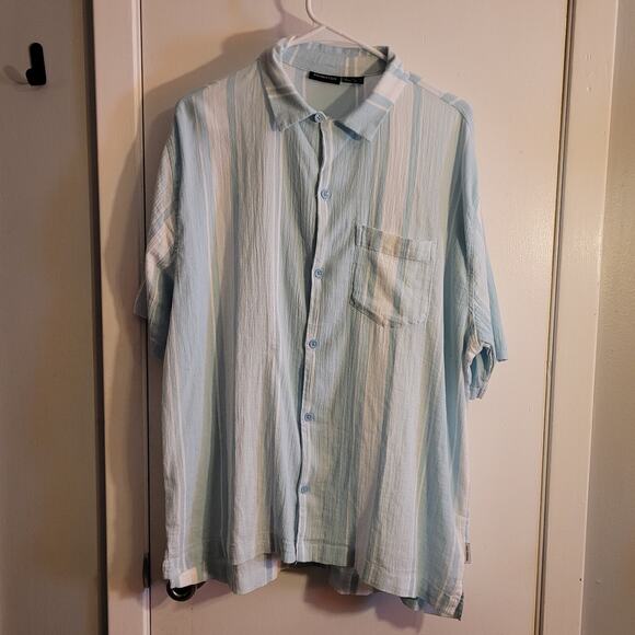NWT Standard Cloth Men's Button Down Shirt Blue White Striped Short Sleeve Small - Picture 1 of 12